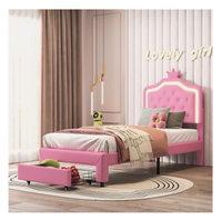 Łóżko tapicerowane dla dziecka 90x200 cm różowe z LED