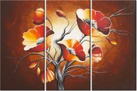 60 90CM OBRAZ 3 ELEM MAKI BRĄZACH DRUK PŁÓTNO RAMA