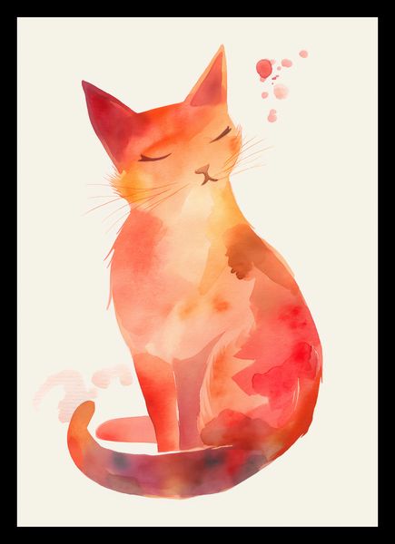 Plakat 21x29,7cm Akwarelowy Kot zdjęcie 2