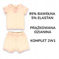 2X Komplet Dziewczęcy Letni Bluzka Szorty Bawełna Brzoskwiniowy 110cm 5lat