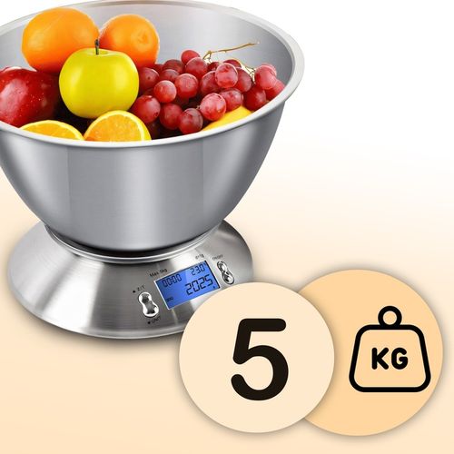DOKŁADNA WAGA KUCHENNA Z TERMOMETR ELEKTRONICZNA Z MISKĄ 1G-5KG INOX na Arena.pl