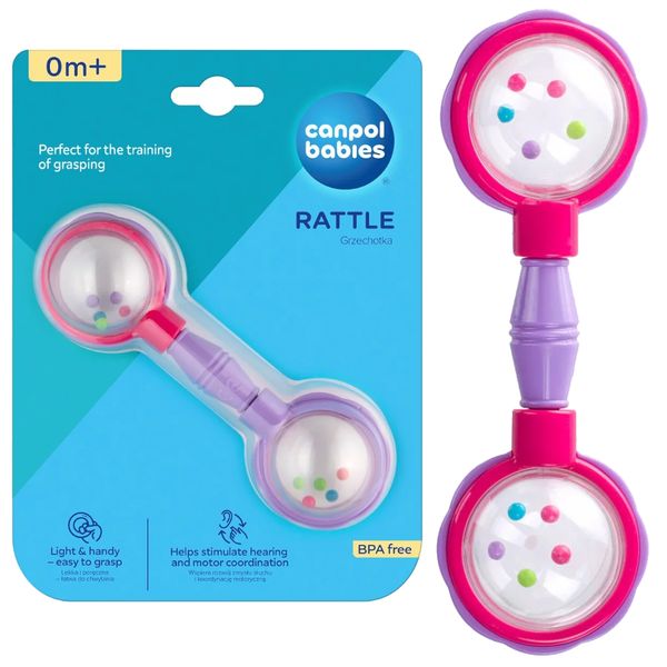 Grzechotka Canpol lekka dla niemowląt sztanga różowa 0m+ zdjęcie 1
