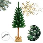 choinka na pniu z sosny, sztuczna jak żywa świerk 120 cm gęsta ośnieżona