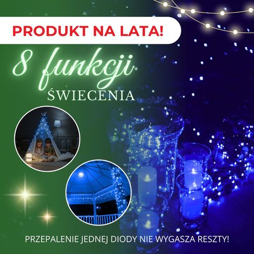 Lampki choinkowe 500 led niebieskie 27,5 m 8 funkcji świecenia, oświetlenie świąteczne IP44 na Arena.pl