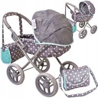 Wózek dla lalek GŁĘBOKI GONDOLA - SKŁADANY DASZEK - DUŻE KOŁA + TORBA Doris