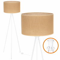 Lampa Podłogowa Trigni Biała - Skandynawski Design Jutowy NATURALNY abażur
