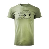 Koszulka z samochodem Skoda ze Skodą Favorit PRL legend męska khaki REGULAR S