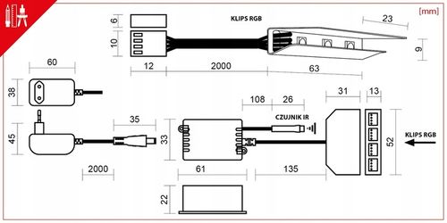 2x KLIPS LED RGB DO PÓŁKI SZKLANEJ PODŚWIETLENIE SZYBY ZMIANA KOLORÓW na Arena.pl