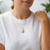 Zawieszka - Opal Różowy łza w srebrze