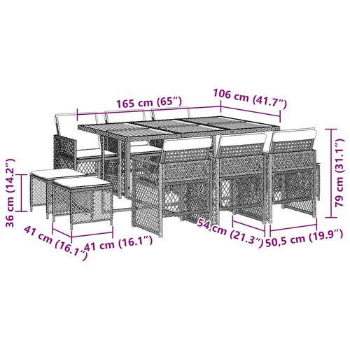 11-cz. zestaw mebli ogrodowych z poduszkami, beżowy, polirattan na Arena.pl