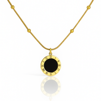 dwustronny naszyjnik stal szlachetna pozłacana 14k złotem, czarna lub