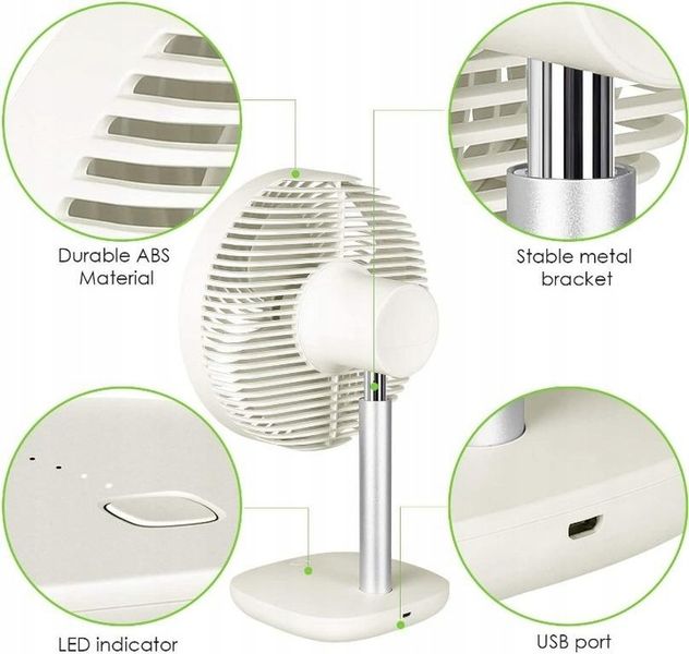 Wentylator biurkowy wiatrak bezprzewodowy akumulatorowy 4 tryby USB 5000mAh zdjęcie 2