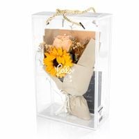 Kwiaty Mydlane FLOWER BOX LED ze Słonecznikami dla Żony Mamy Babci