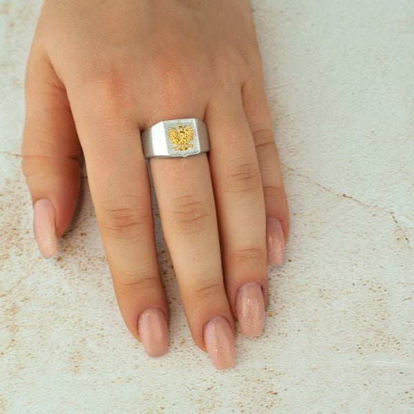 SREBRNY SYGNET Z ORŁEM PATRIOTYCZNY + GRAWER SREBRO PRÓBY 925 POZŁACANY ORZEŁ zdjęcie 4