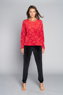 Italian Fashion Komplet damski dres ELIKSIR długi rękaw długie spodnie czerwony/czarny L