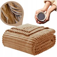 KOC BRĄZOWY WYTŁACZANY PASKI 200X220 CM PLED NARZUTA NA ŁÓŻKO FOTEL CIEPŁY