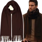 SZALIK MĘSKI Z WEŁNA KASZMIROWY W DOTYKU CIEPŁY duży CZEKOLADA szal