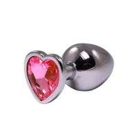 Silver Medium Heart-Shaped Butt Plug With Pink Crystal