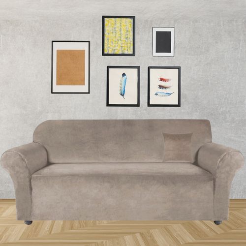 POKROWIEC NA KANAPĘ SOFĘ NAROŻNIK ELASTYCZNY WELUR AKSAMIT 190-230 BEŻOWY na Arena.pl