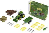 Traktor John Deere do skręcania, z dwiema przyczepami