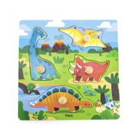 DREWNIANE PUZZLE Z PINEZKAMI DINOZAURY