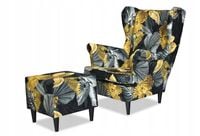 Fotel uszak ARI PRINT z podnóżkiem skandynawski Family Meble monstera