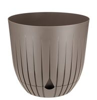 Doniczka donica plastikowa z podstawką 21 cm prążkowany wzór brązowo-beżowy