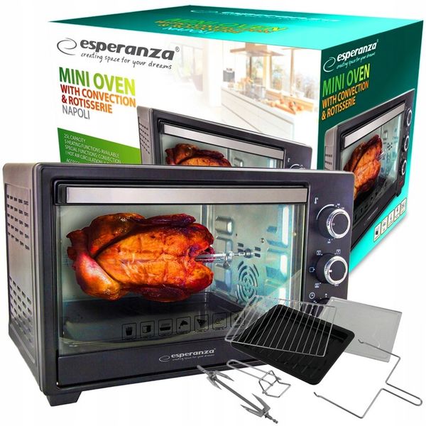 PIEKARNIK ELEKTRYCZNY 25L TERMOOBIEG ROŻNO TERMOSTAT TIMER 1600W 0-250st C zdjęcie 1