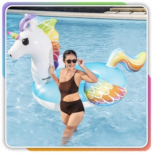 Materac Dmuchany Jednorożec GIGANT na Basen Plażę Uchwyty 224x159cm Bestway na Arena.pl