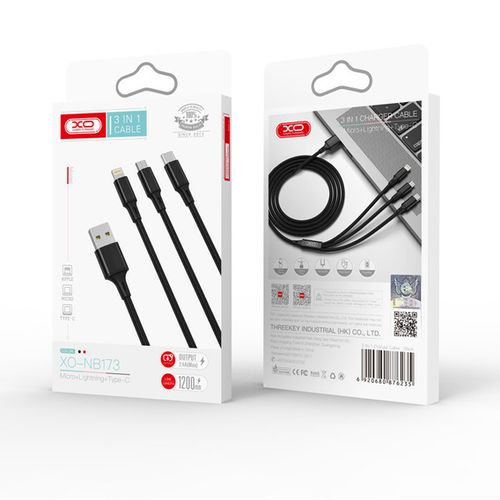 XO Kabel 3w1 USB Lightning + USB-C + microUSB, Przewód 3w1 USB Lightning na Arena.pl