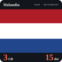 Karta eSIM Internet Holandia 3 GB na 15 dni - bez rejestracji