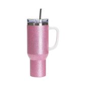 Brokatowy kubek ze stali nierdzewnej 1200 ml z pokrywką i słomką do sublimacji - różowy
