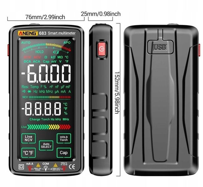 Multimetr cyfrowy ANENG 683 AC/DC 6000 zliczeń zdjęcie 13