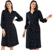 Sukienka Damska Szmizjerka Midi Wiskozowa Wzorzysta Lato CZARNA MORAJ XL