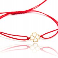 Bransoletka złota na sznurku koniczynka złoto 585 na szczęście