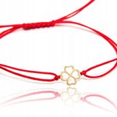 Bransoletka złota na sznurku koniczynka złoto 585 na szczęście