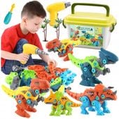 DINOZAURY DO SKRĘCANIA ROZKRĘCANIA z wkrętarką Zestaw 4 FIGURKI kuferek