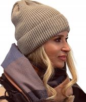 Jasnobrązowa Jesienna Czapka Lekka Wywijana N1