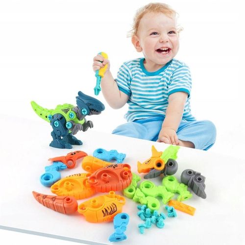 Klocki konstrukcyjne DINOZAURY do skręcania ZESTAW z wkrętarką śrubokrętem na Arena.pl