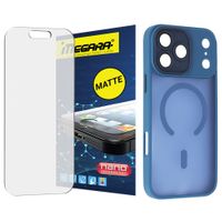 szkło hybrydowe do iphone 17 pro matowe + magsafe etui niebieskie tpu