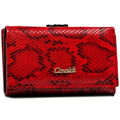 czerwony portfel damski ze zdobieniem na wzór skóry węża - 4u cavaldi na Arena.pl