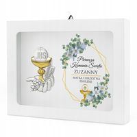 RAMKA 3D Pamiątka Komunii srebrny emblemat NADRUK