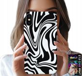 ETUI DO IPHONE X / XS - CZARNO BIAŁA ABSTRAKCJA + SZKŁO HART