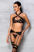 passion hima czarny komplet bielizny z pasem do pończoch l/xl