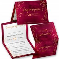 ELEGANCKIE ZAPROSZENIE URODZINOWE NA 50 URODZINY BORDOWE WIELE WZORÓW