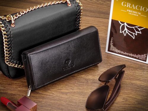 Portfel Damski Czarny Skóra Naturalna Gracio Duży Pojemny PREZENT na Arena.pl