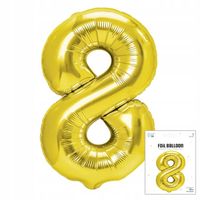 BALON FOLIOWY CYFRĄ CYFERKA 8 ZŁOTA NA IMPREZE URODZINOWĄ PRZYJĘCIE 40cm