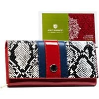 skórzany damski portfel w zmysłowym czerwonym kolorze z wężową klapą