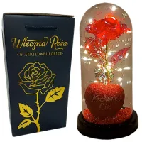 WIECZNA RÓŻA W SZKLE W KOPULE ŚWIECĄCA NA WALENTYNKI LED PREZENT PUDEŁKO