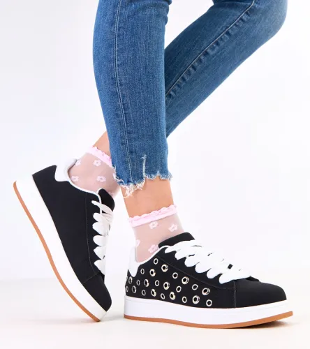 Czarne sneakersy na platformie z nitami Adelis 36 na Arena.pl